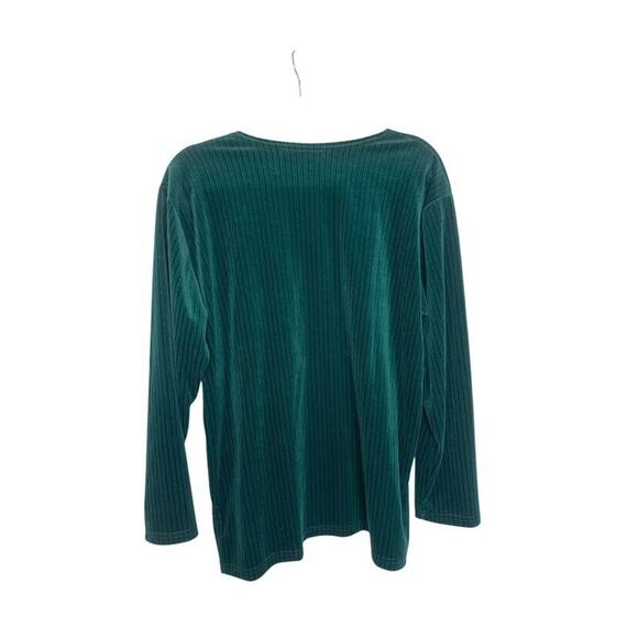 Vintage Jonathan Logan Ribbed Velour Top Shirt Size Large Green Holiday USA - Picture 3 of 5